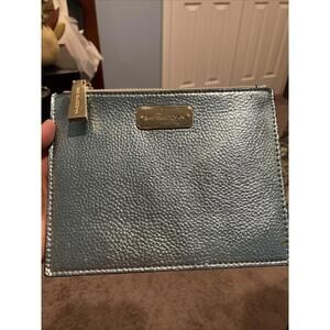 BIG BUDDHA Clutch Wallet Metallic Blue Zippered Pouch Gold